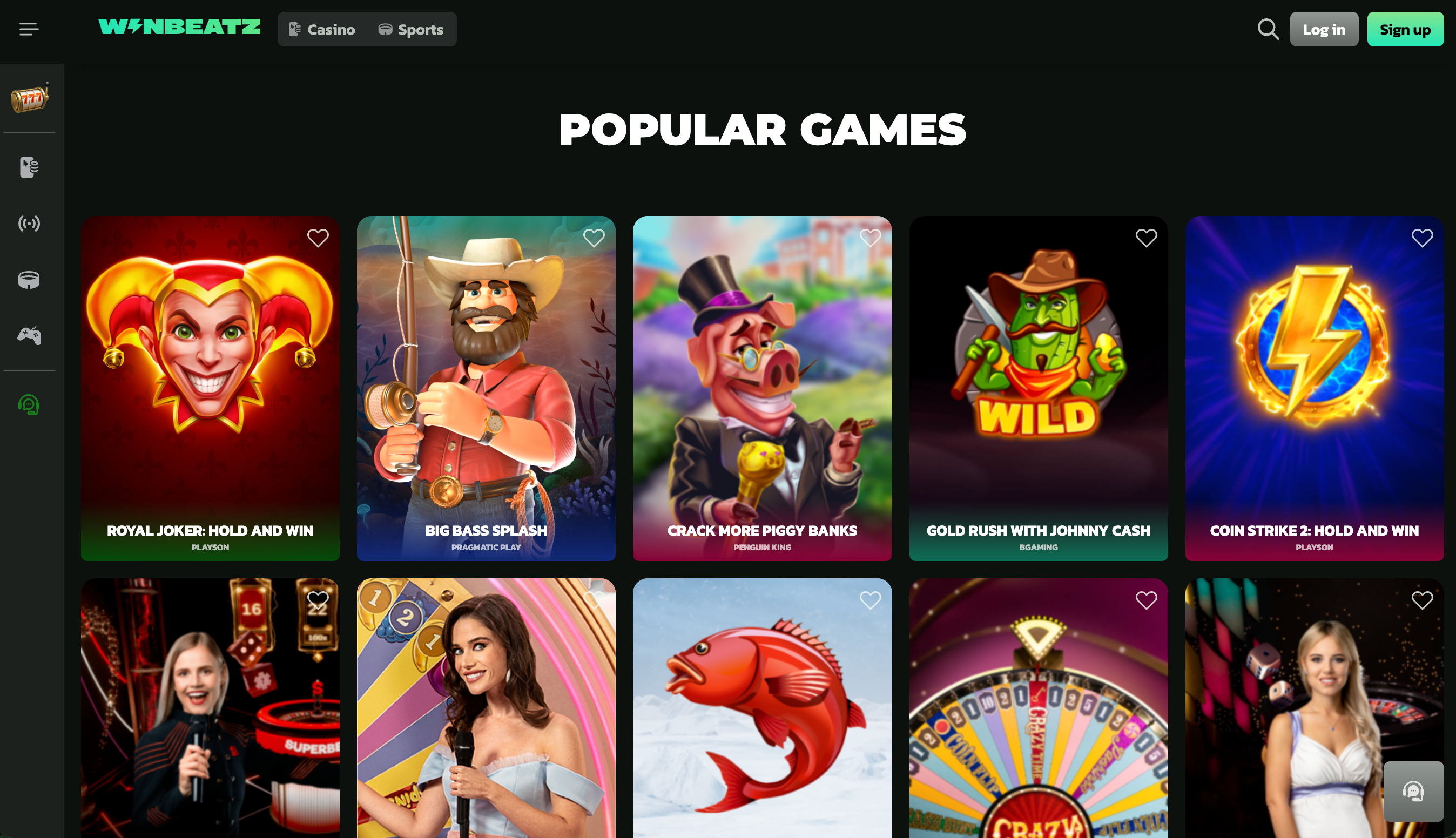 Winbeatz games section with featured slot titles